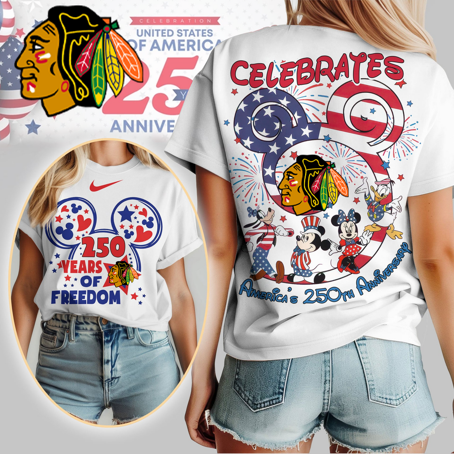 CB Premium NHL Mickey Celebrates America 250th Anniversary Women Shirt DDT CTND
