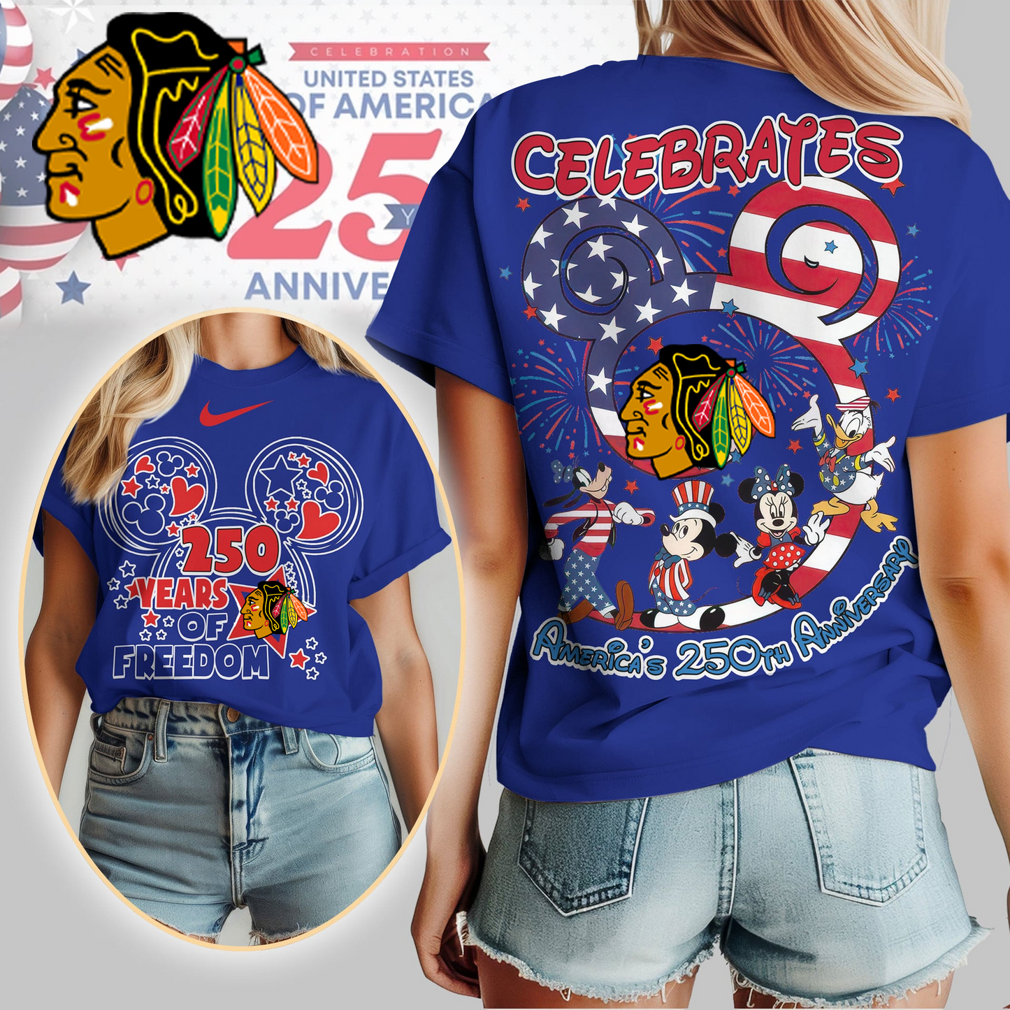CB Premium NHL Mickey Celebrates America 250th Anniversary Women Shirt DDT CTND