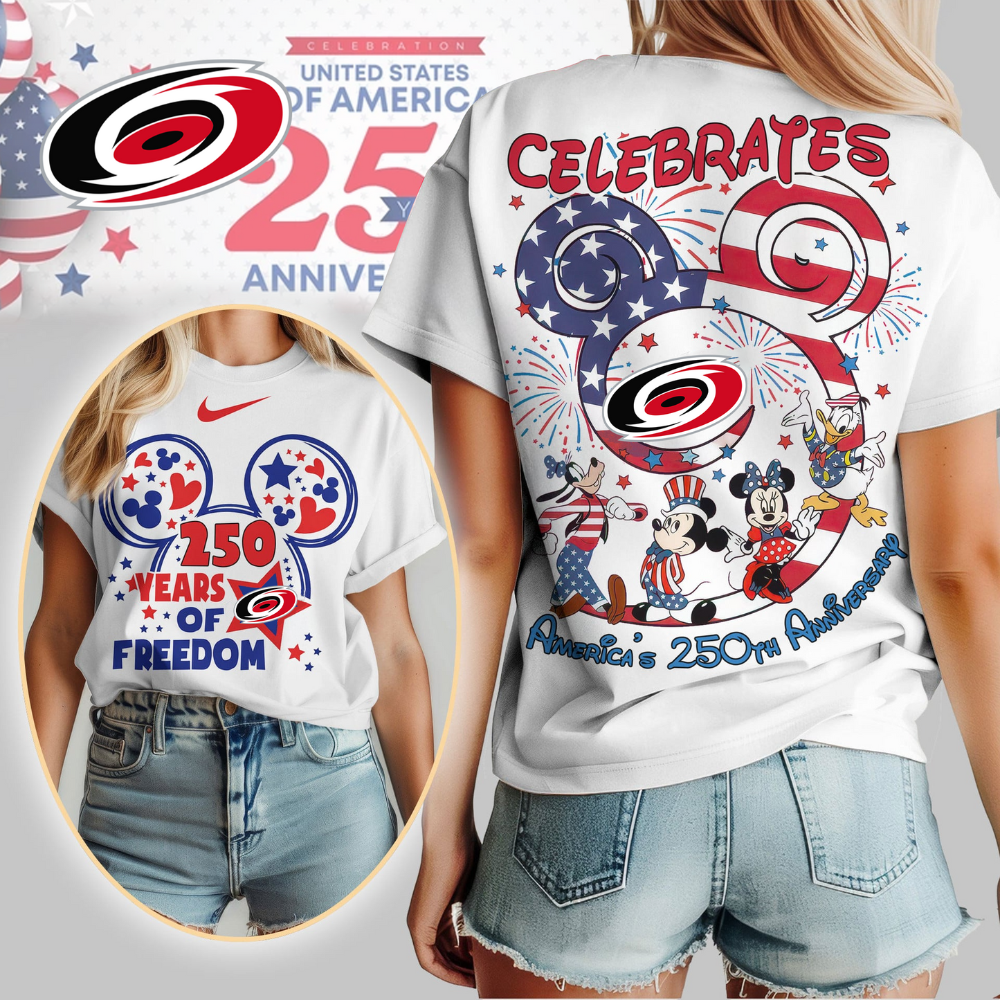 CH Premium NHL Mickey Celebrates America 250th Anniversary Women Shirt DDT CTND