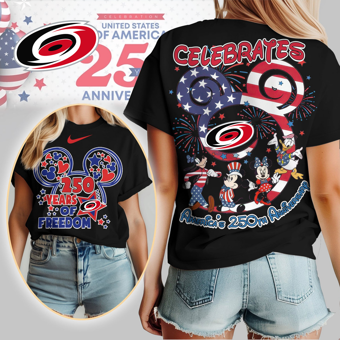 CH Premium NHL Mickey Celebrates America 250th Anniversary Women Shirt DDT CTND