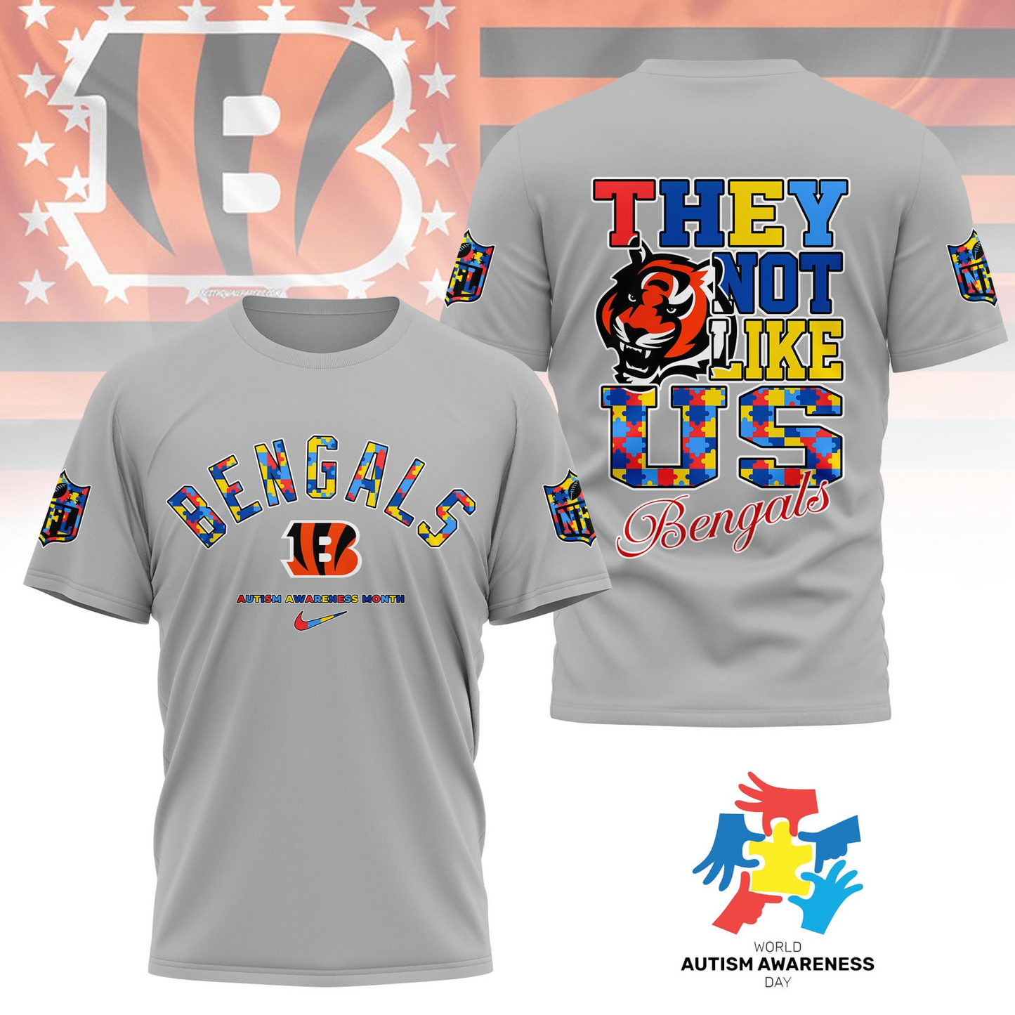 CIN Premium NFL Autism Awareness Month 3D Shirt DDT  NTL