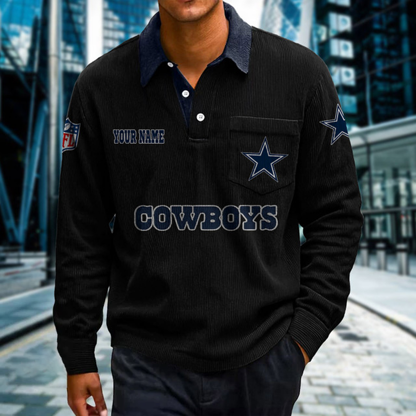 DAL X Premium NFL Corduroy color-blocked long-sleeved shirt NDT NHT