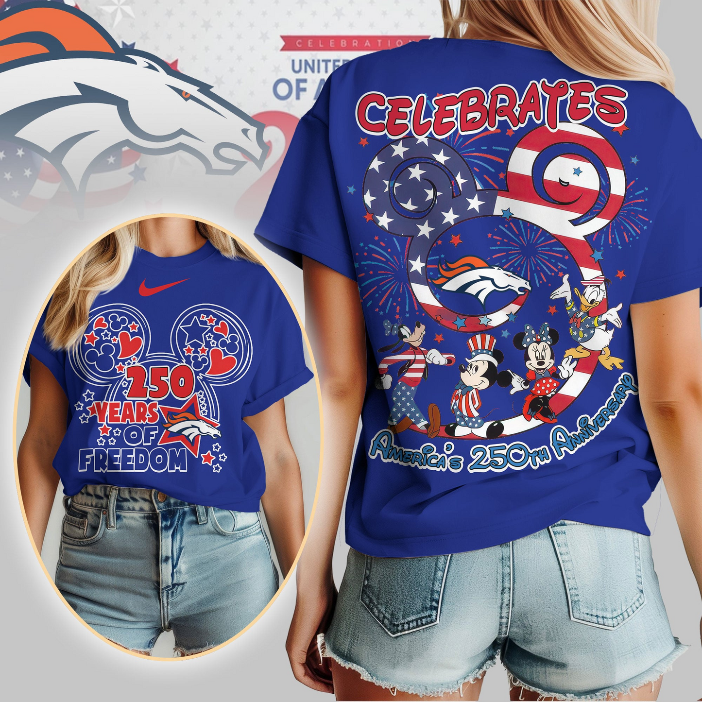 DB Premium NFL Mickey Celebrates America 250th Anniversary Women Shirt DDT NTL