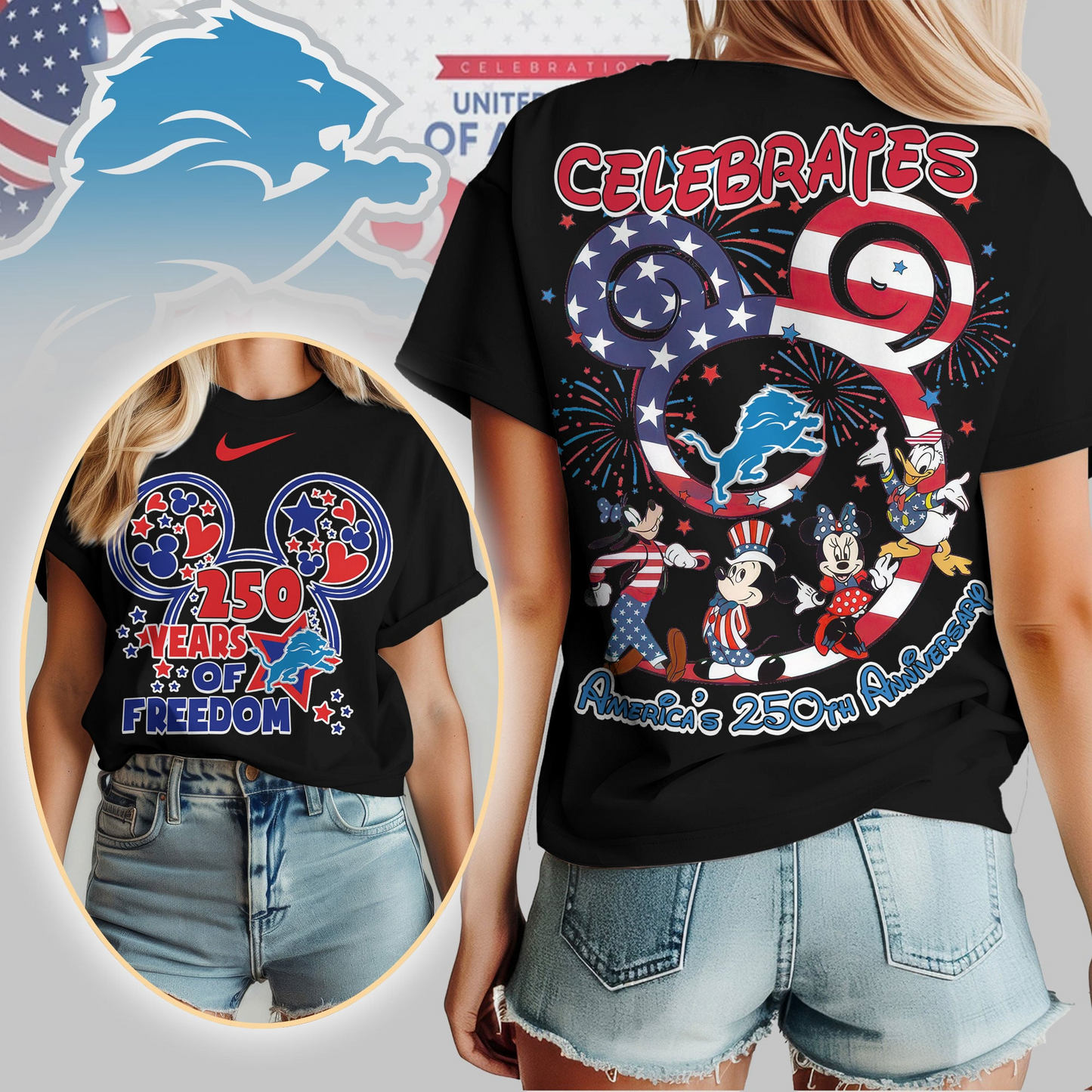DL Premium NFL Mickey Celebrates America 250th Anniversary Women Shirt DDT NTL
