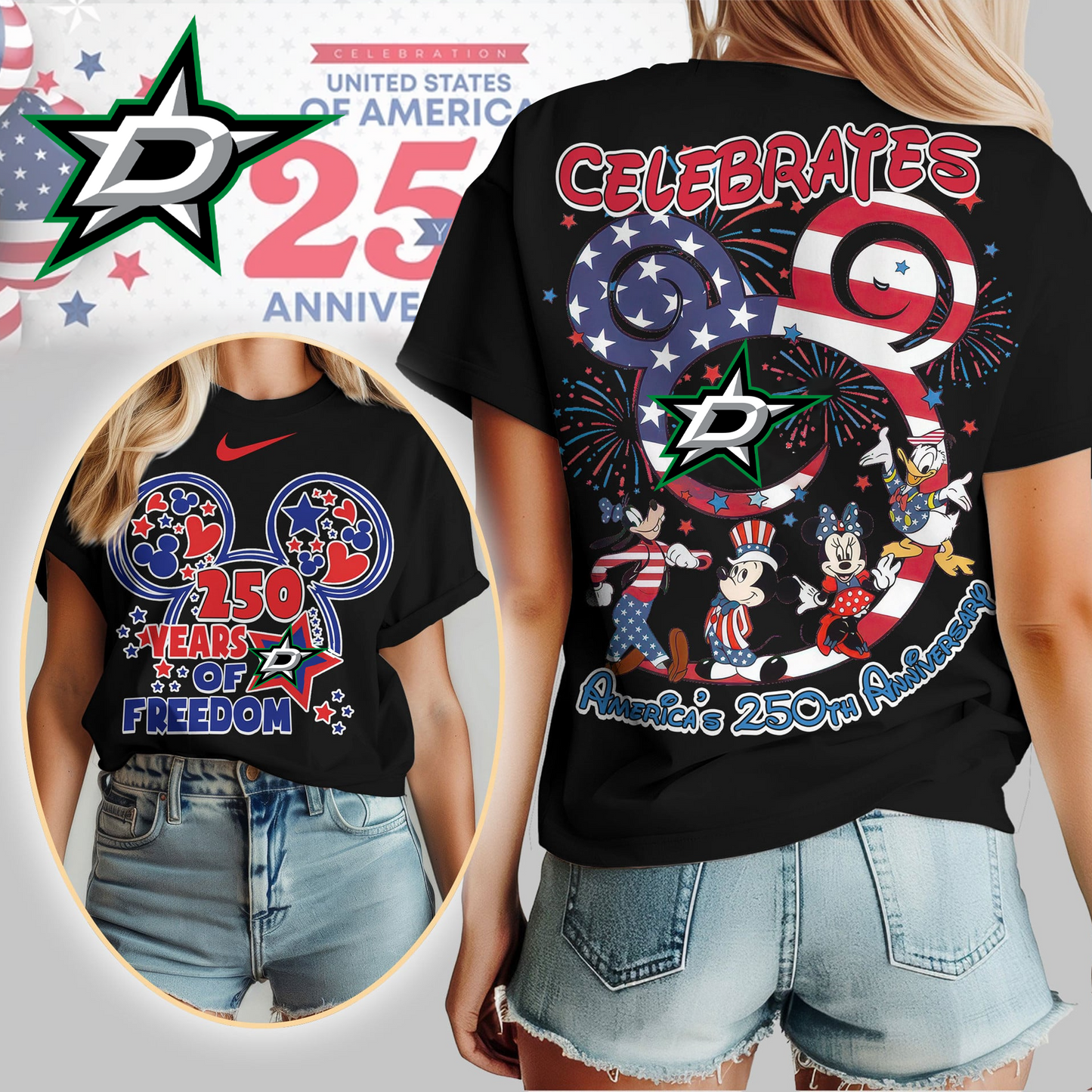 DS Premium NHL Mickey Celebrates America 250th Anniversary Women Shirt DDT CTND