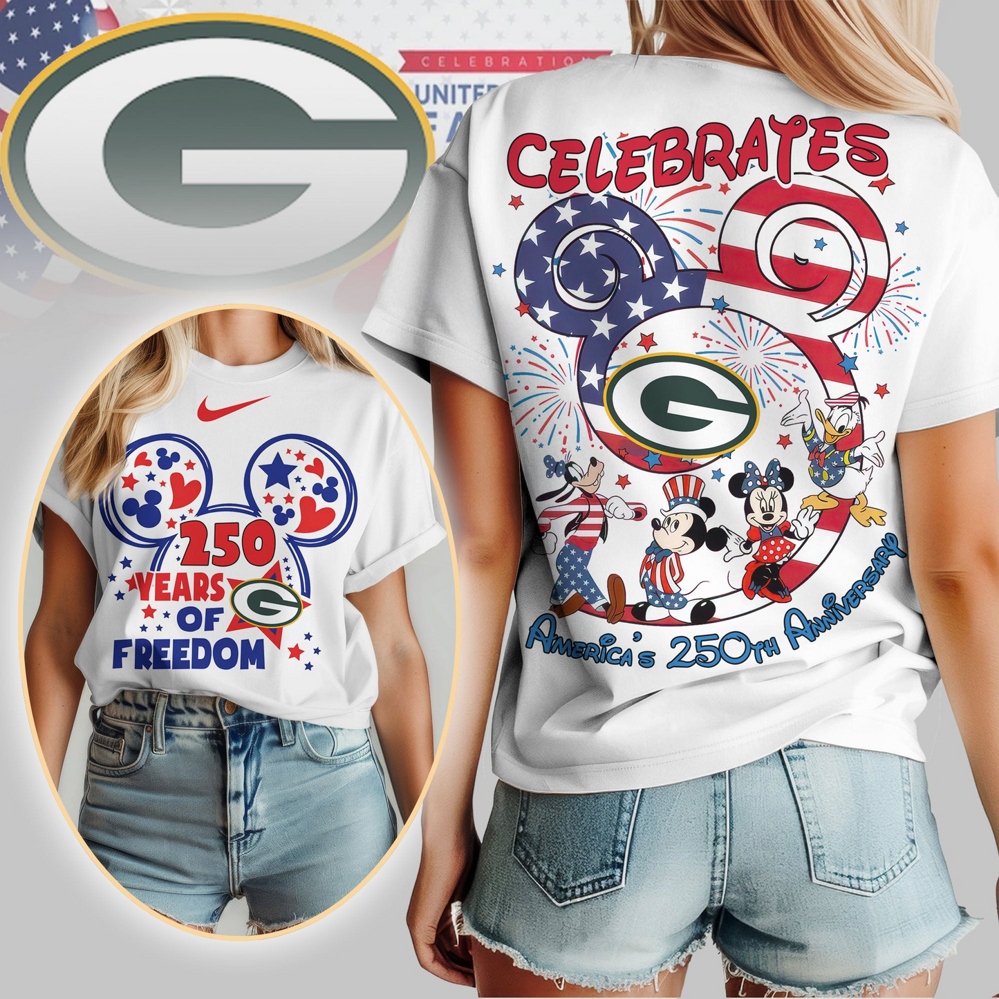 GBP Premium NFL Mickey Celebrates America 250th Anniversary Women Shirt DDT NTL