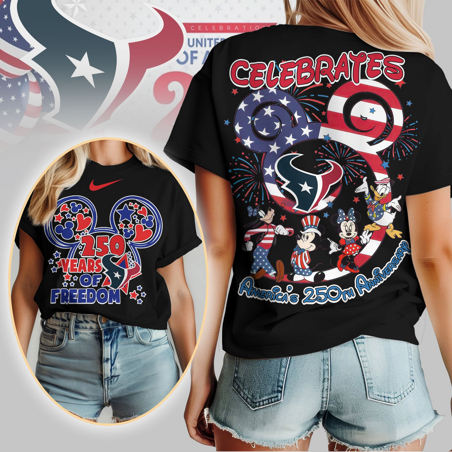 HT Premium NFL Mickey Celebrates America 250th Anniversary Women Shirt DDT NTL