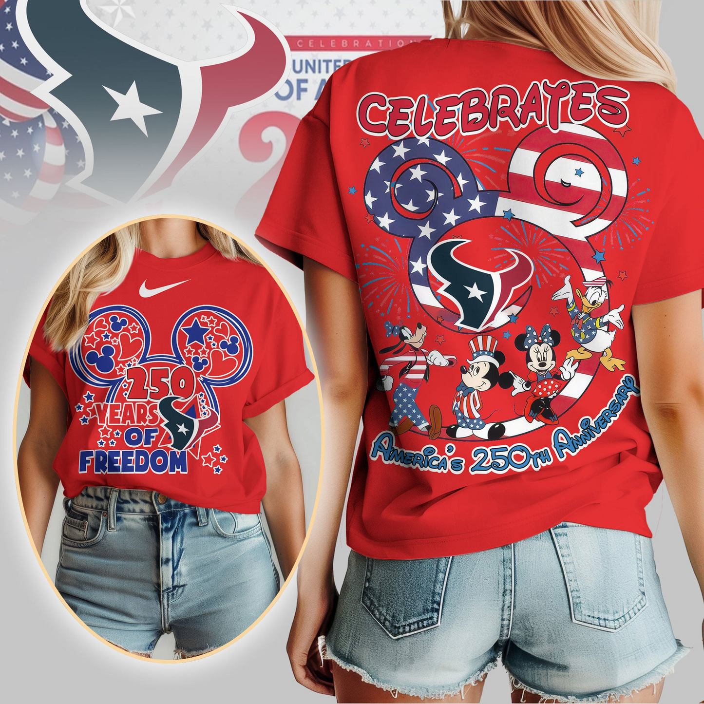 HT Premium NFL Mickey Celebrates America 250th Anniversary Women Shirt DDT NTL