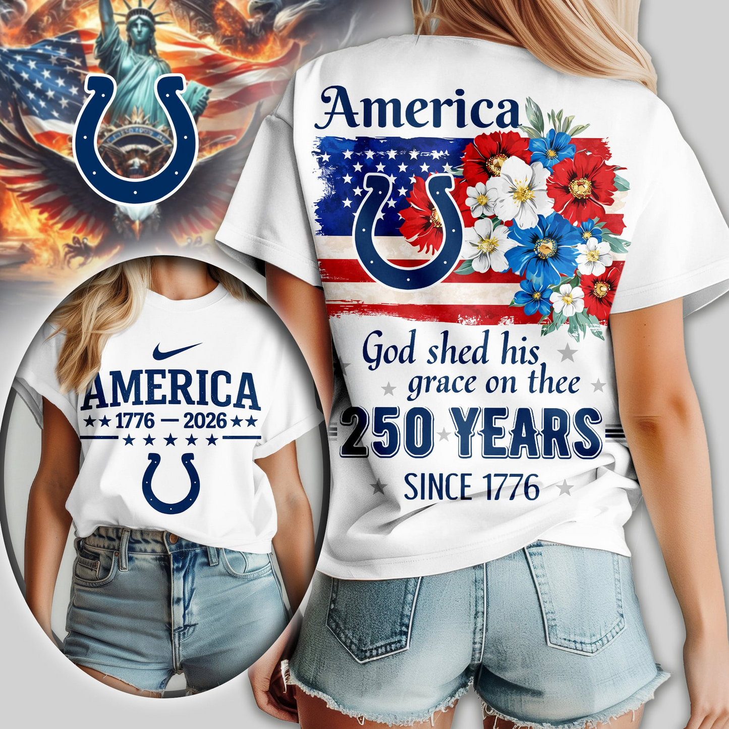 IC Premium NFL America God Shed His Grace On Thee Women Shirt DDT  NTL