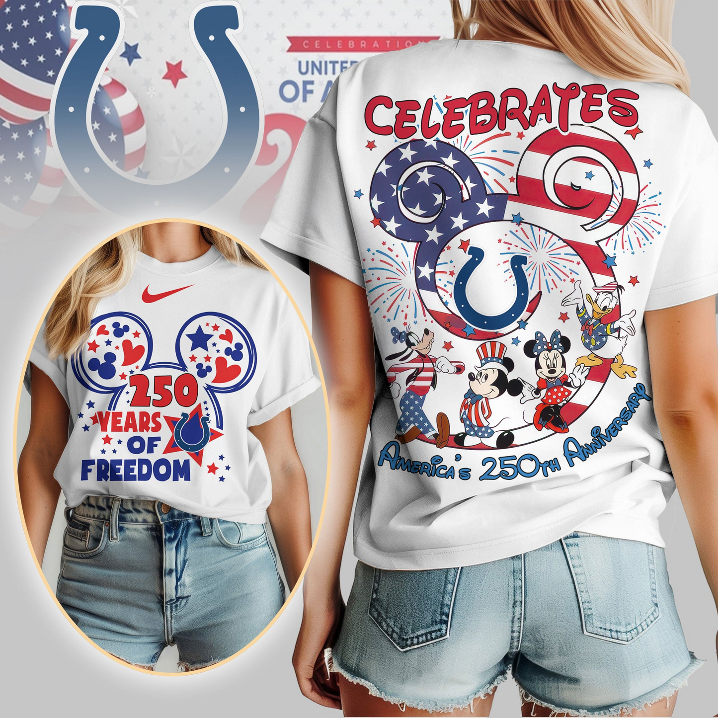 IC Premium NFL Mickey Celebrates America 250th Anniversary Women Shirt DDT NTL