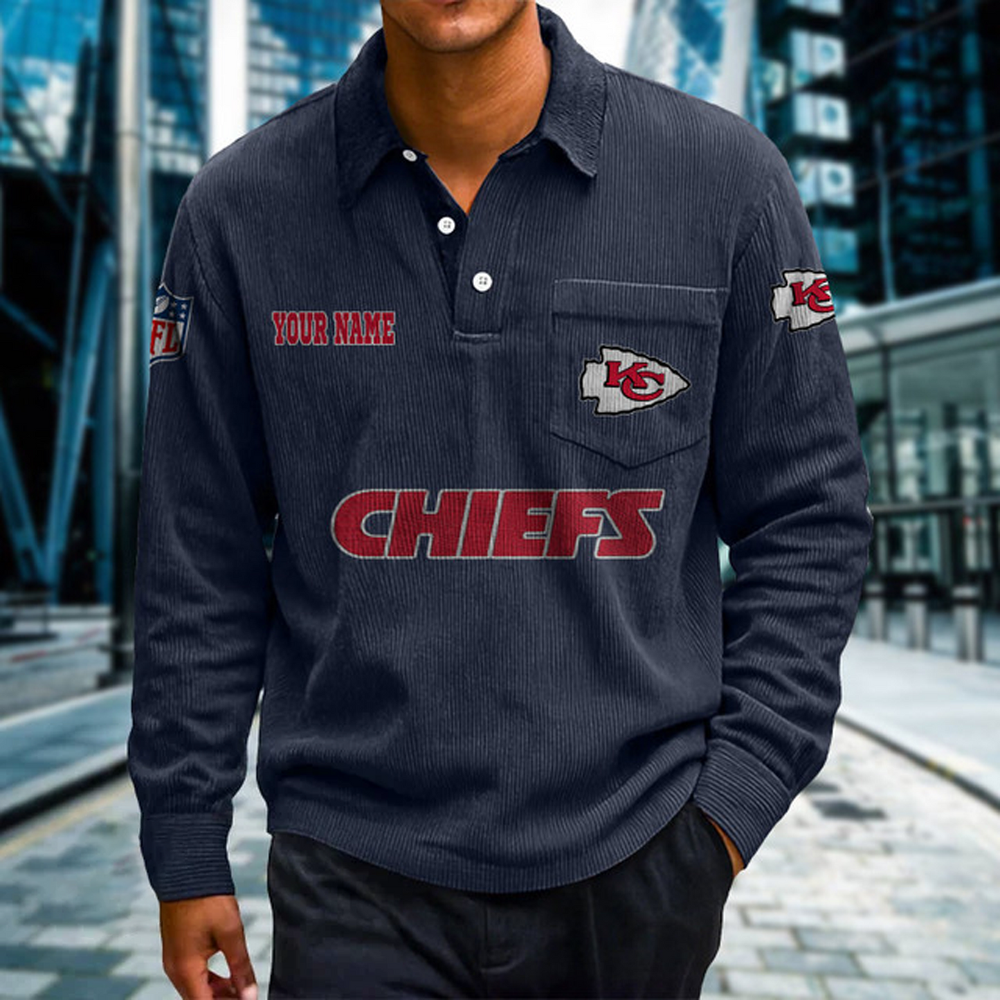 KC X Premium NFL Corduroy color-blocked long-sleeved shirt NDT NHT