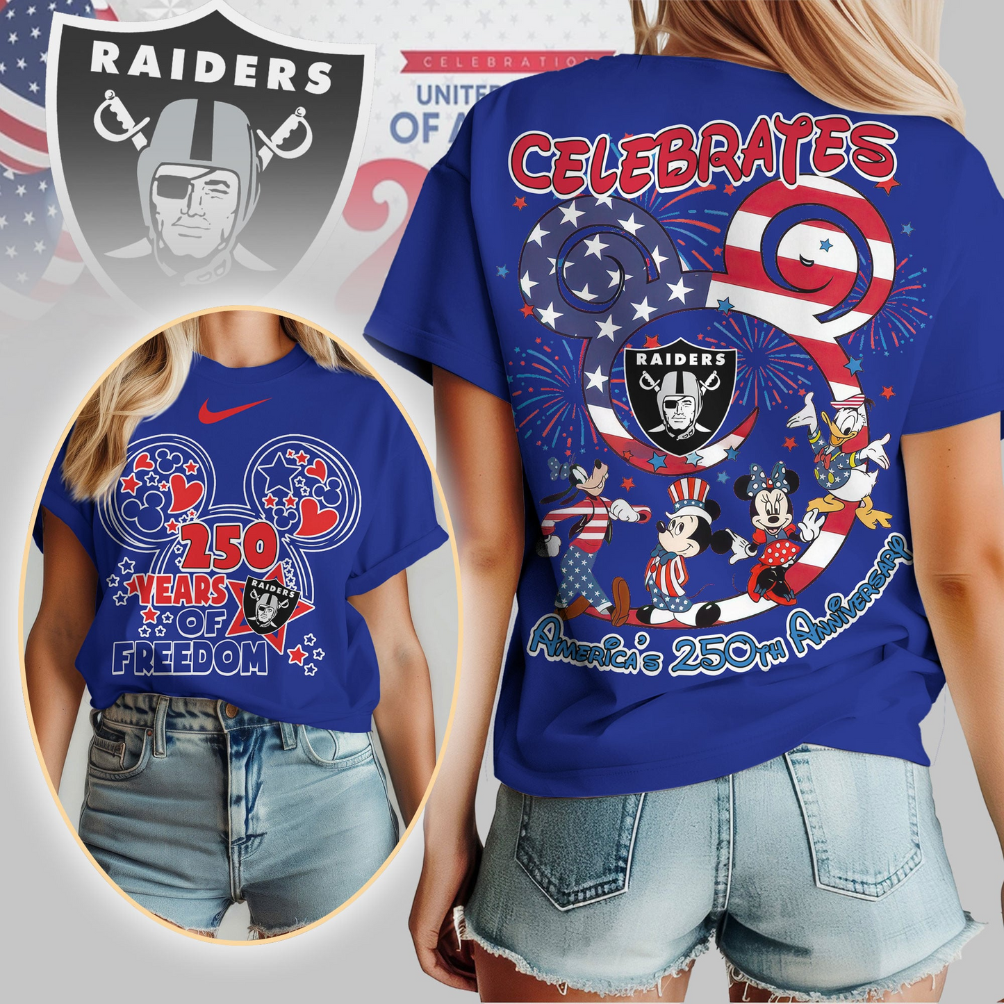 LVR Premium NFL Mickey Celebrates America 250th Anniversary Women Shirt DDT NTL