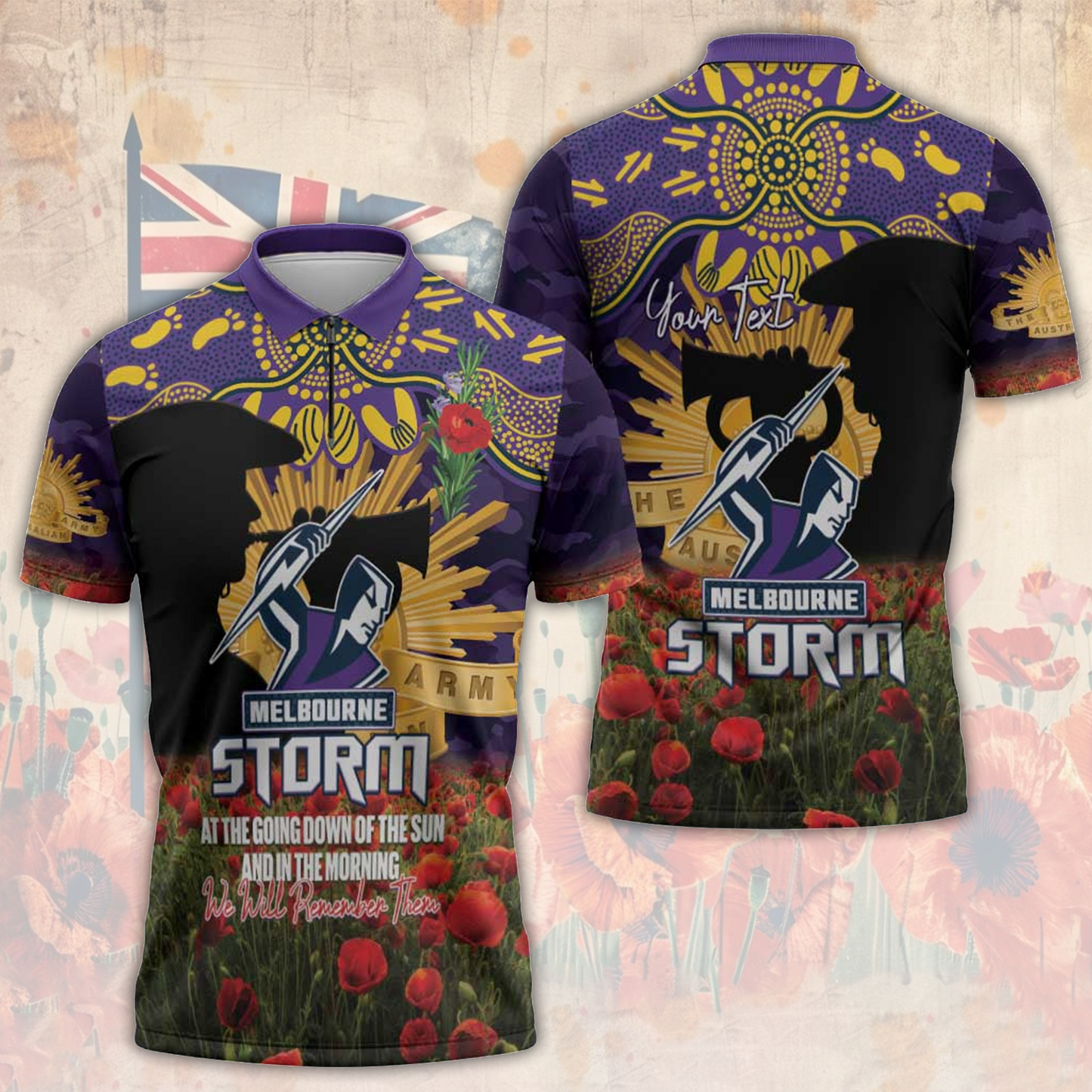 MEL x NRL Rugby ANZAC Day Zipper Polo Shirt Last Post Poppy We Will Remember Them LT14 DatND DVT