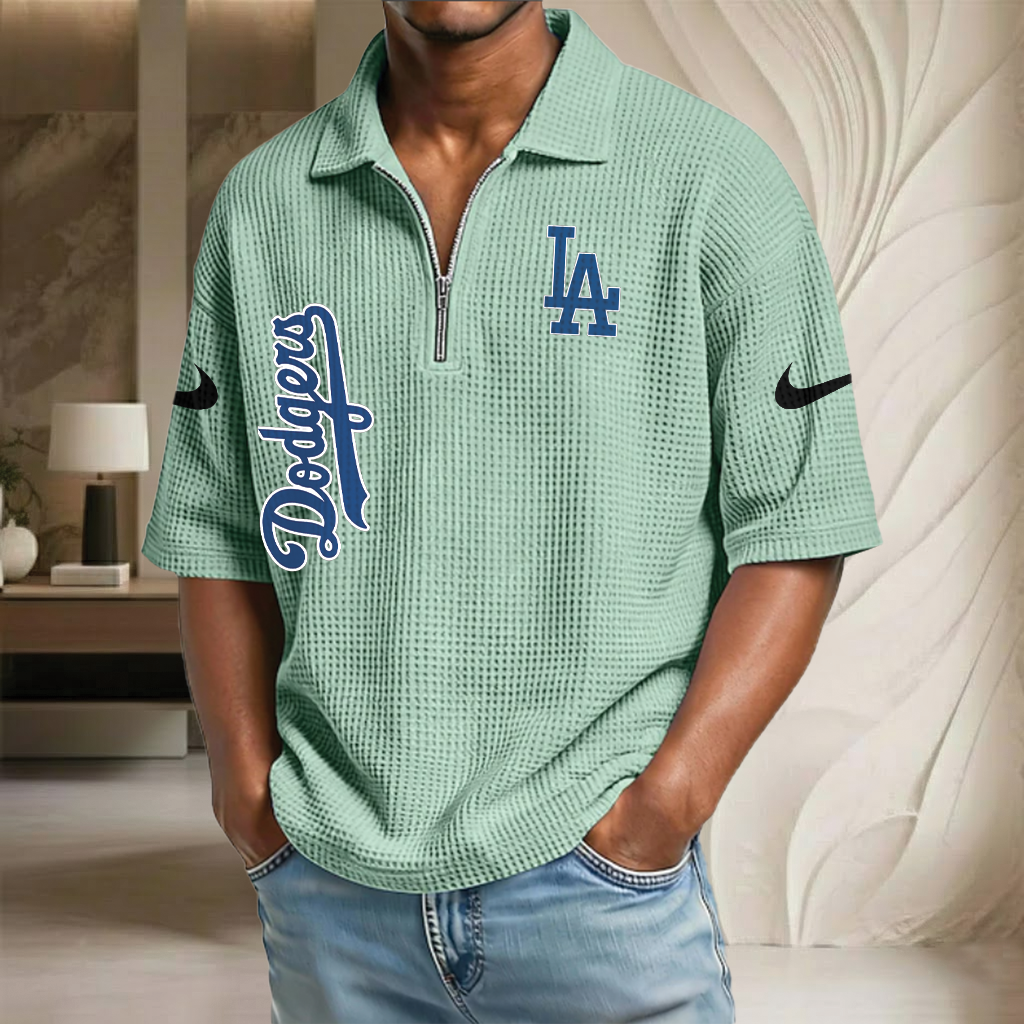 MLB x LAD Waffle Half-Zip Polo Shirt HLP 070326 HLPHUONG