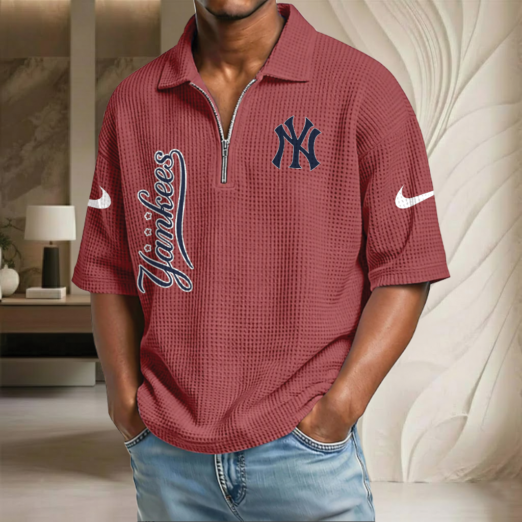 MLB x NYY Waffle Half-Zip Polo Shirt HLP 070326 HLPHUONG