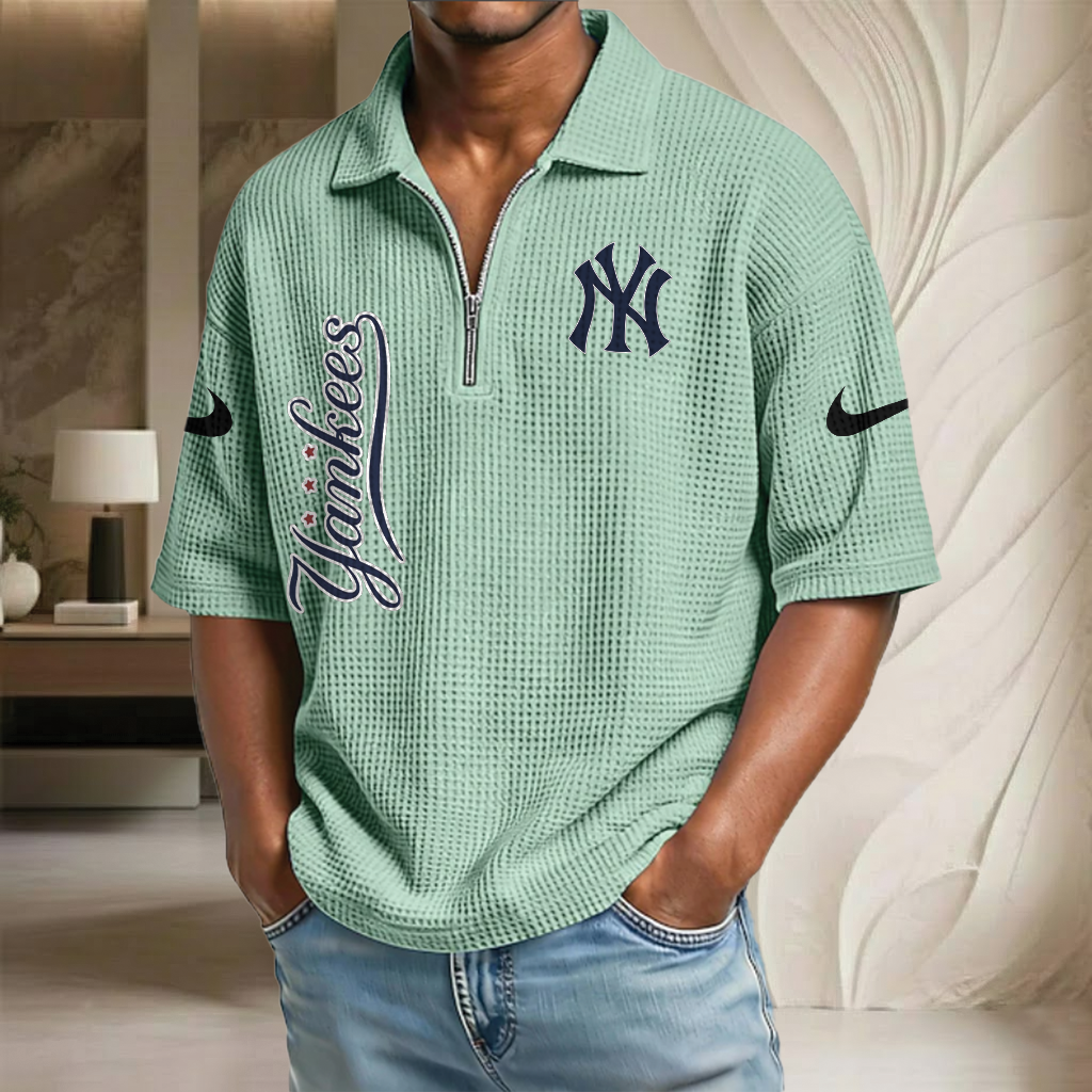 MLB x NYY Waffle Half-Zip Polo Shirt HLP 070326 HLPHUONG
