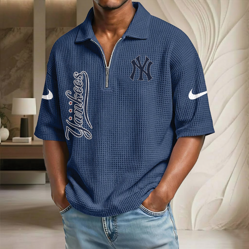 MLB x NYY Waffle Half-Zip Polo Shirt HLP 070326 HLPHUONG