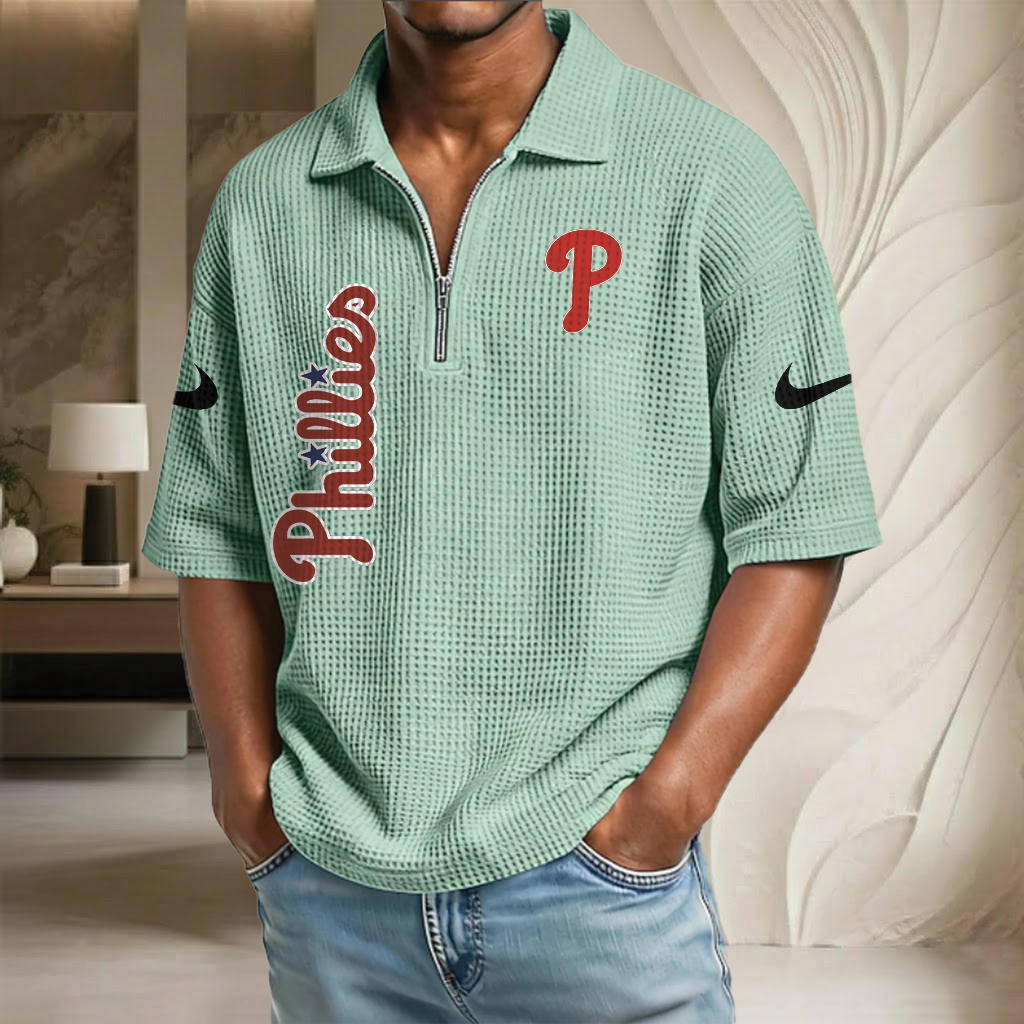 MLB x PHI Waffle Half-Zip Polo Shirt HLP 070326 HLPHUONG