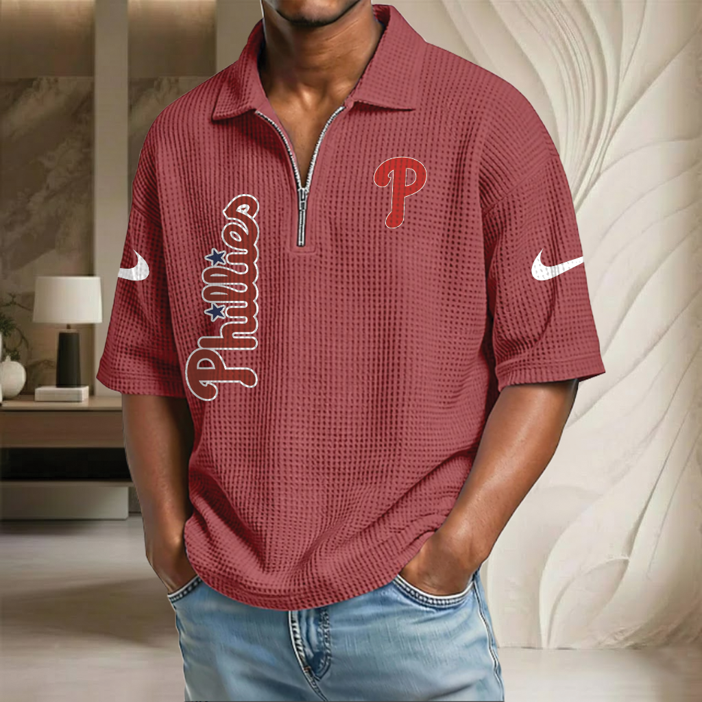 MLB x PHI Waffle Half-Zip Polo Shirt HLP 070326 HLPHUONG