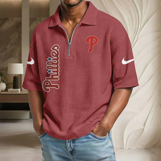 MLB x PHI Waffle Half-Zip Polo Shirt HLP 070326 HLPHUONG