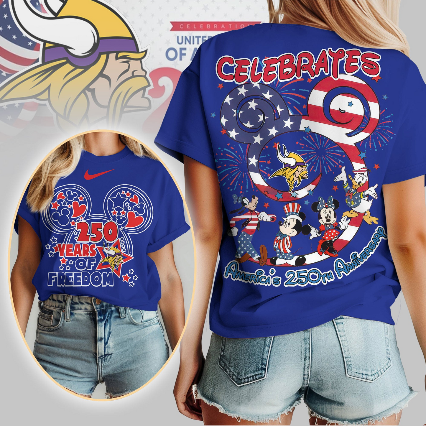 MV Premium NFL Mickey Celebrates America 250th Anniversary Women Shirt DDT NTL