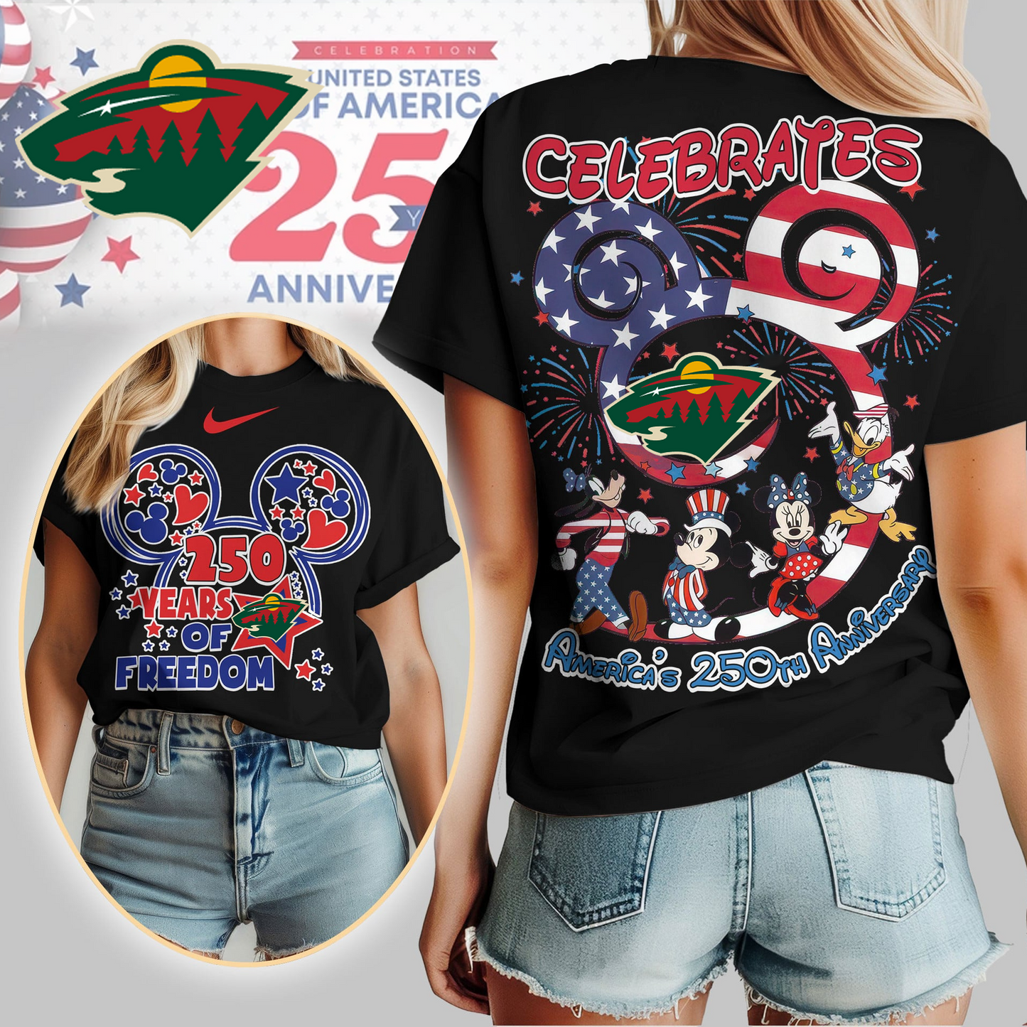 MW Premium NHL Mickey Celebrates America 250th Anniversary Women Shirt DDT CTND