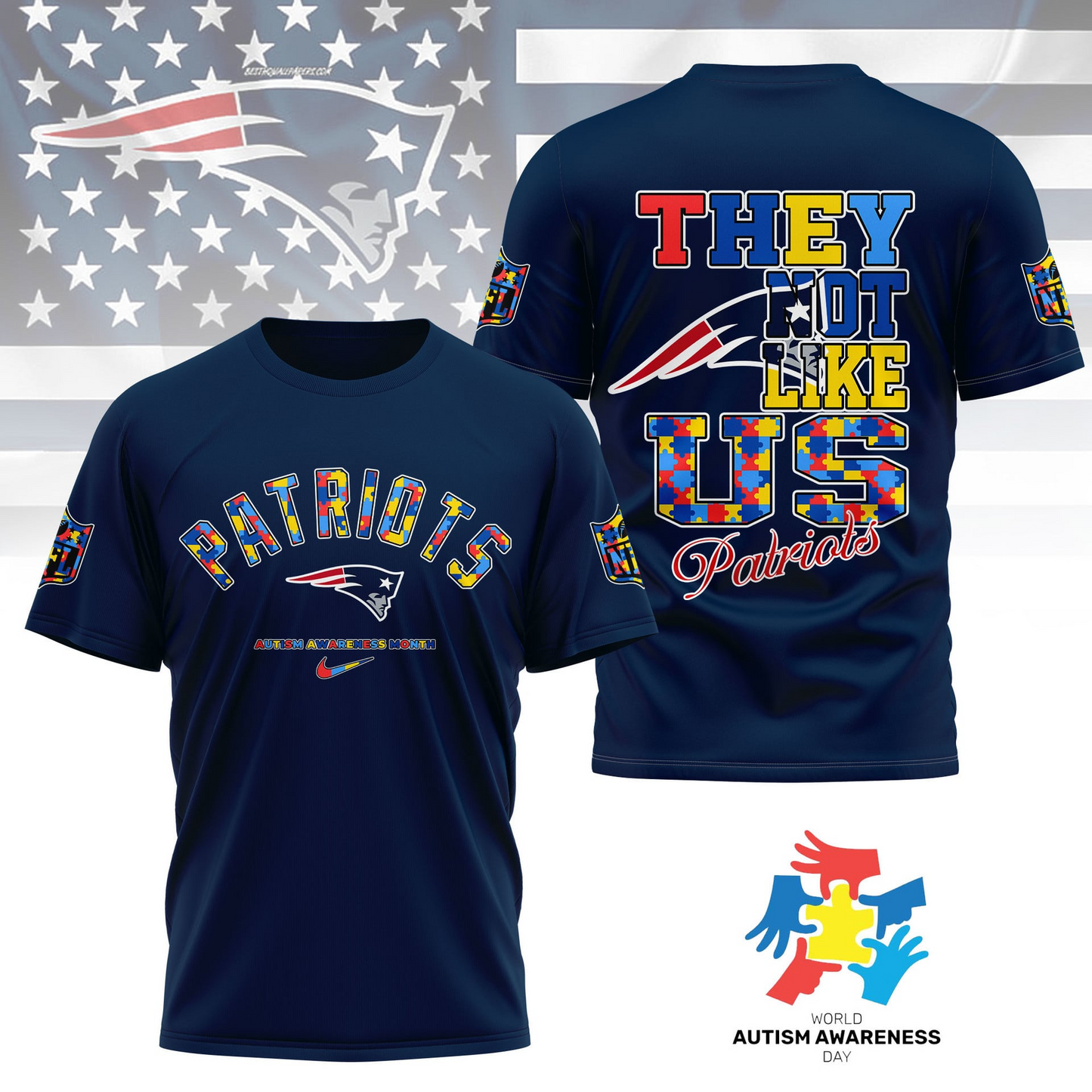 NEP Premium NFL Autism Awareness Month 3D Shirt DDT  NTL