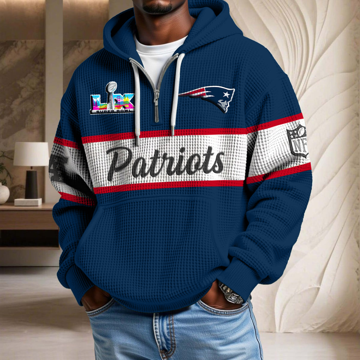 NFL x NE CHAMPIONS Waffle Half Zip Hoodie HLP HLPHUONG