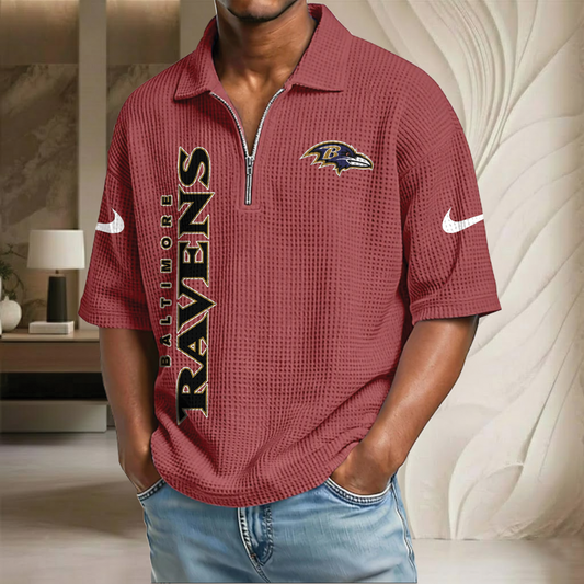 NFL x BAL Waffle Half-Zip Polo Shirt HLP 070326 HLPHUONG