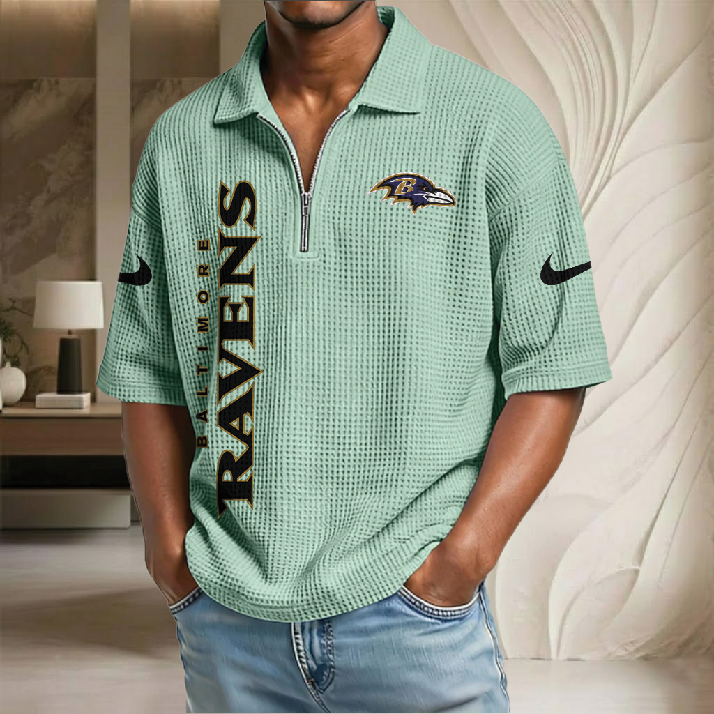 NFL x BAL Waffle Half-Zip Polo Shirt HLP 070326 HLPHUONG