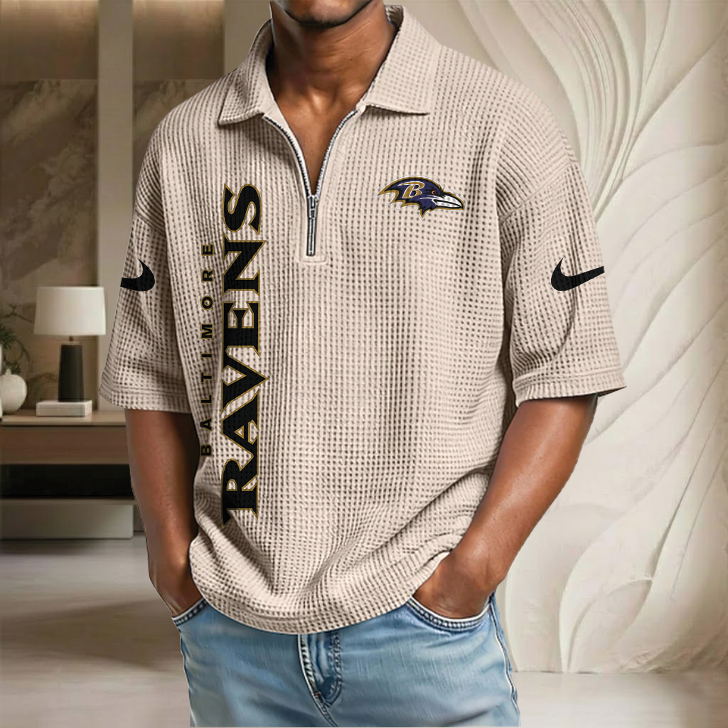 NFL x BAL Waffle Half-Zip Polo Shirt HLP 070326 HLPHUONG