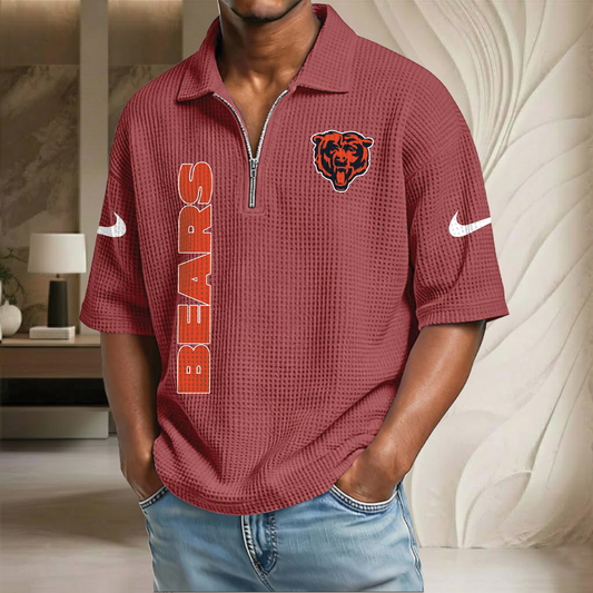 NFL x CHI Waffle Half-Zip Polo Shirt HLP 070326 HLPHUONG