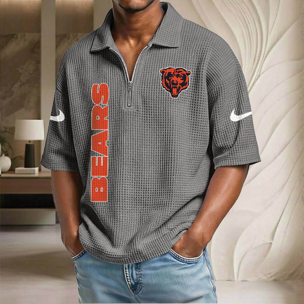 NFL x CHI Waffle Half-Zip Polo Shirt HLP 070326 HLPHUONG