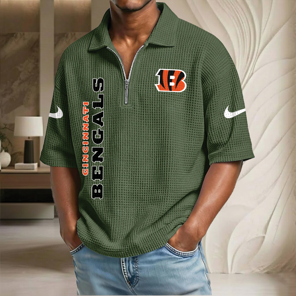 NFL x CIN Waffle Half-Zip Polo Shirt HLP 070326 HLPHUONG