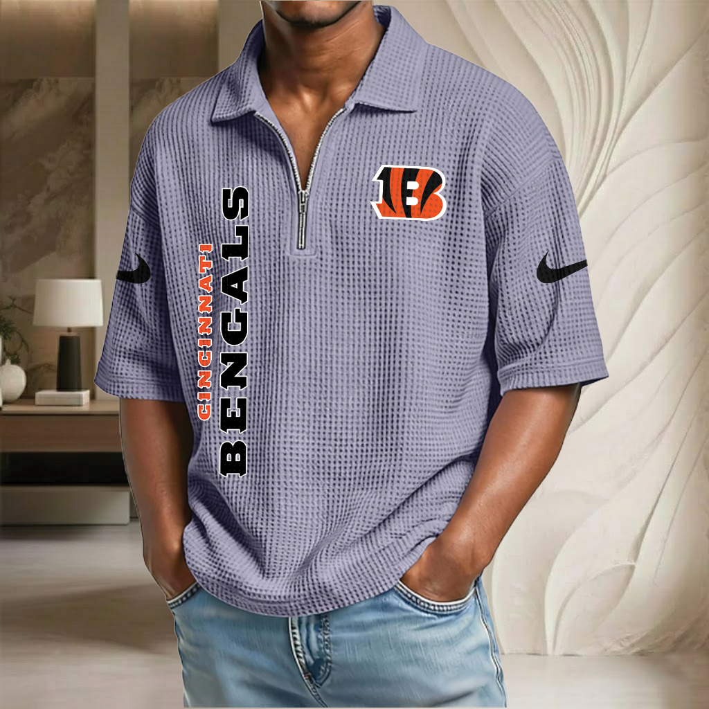 NFL x CIN Waffle Half-Zip Polo Shirt HLP 070326 HLPHUONG