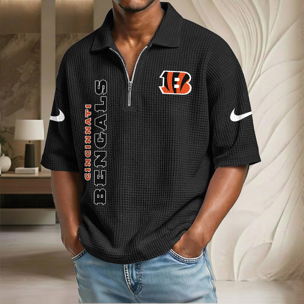 NFL x CIN Waffle Half-Zip Polo Shirt HLP 070326 HLPHUONG