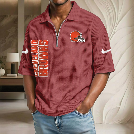 NFL x CLE Waffle Half-Zip Polo Shirt HLP 070326 HLPHUONG