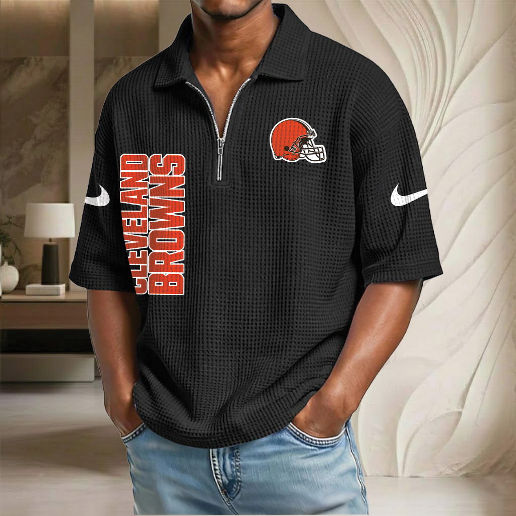 NFL x CLE Waffle Half-Zip Polo Shirt HLP 070326 HLPHUONG