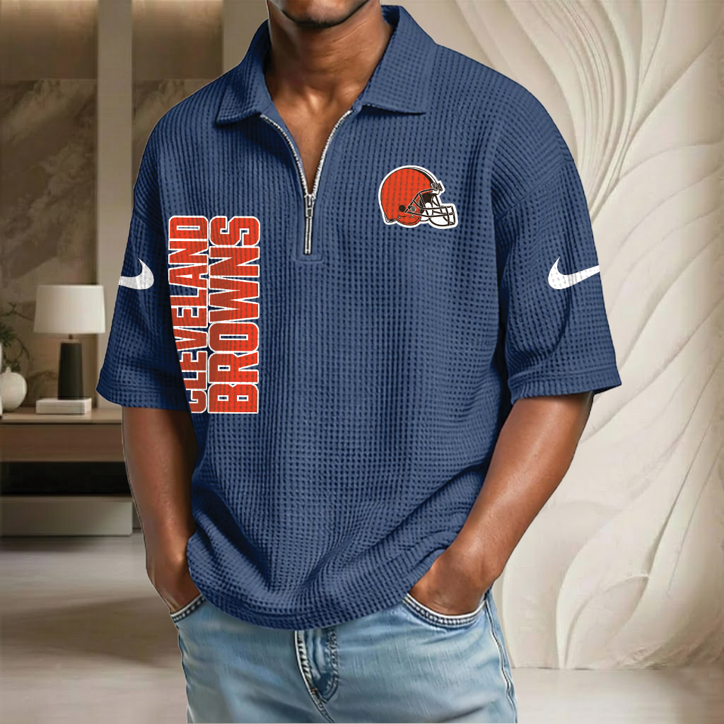 NFL x CLE Waffle Half-Zip Polo Shirt HLP 070326 HLPHUONG