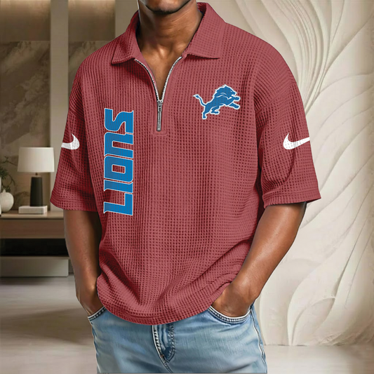 NFL x DET Waffle Half-Zip Polo Shirt HLP 070326 HLPHUONG