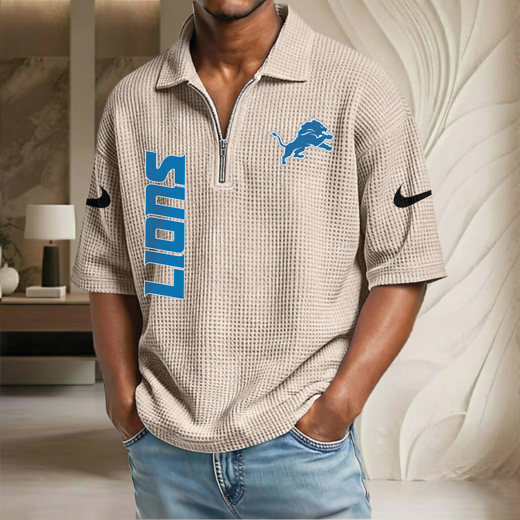 NFL x DET Waffle Half-Zip Polo Shirt HLP 070326 HLPHUONG