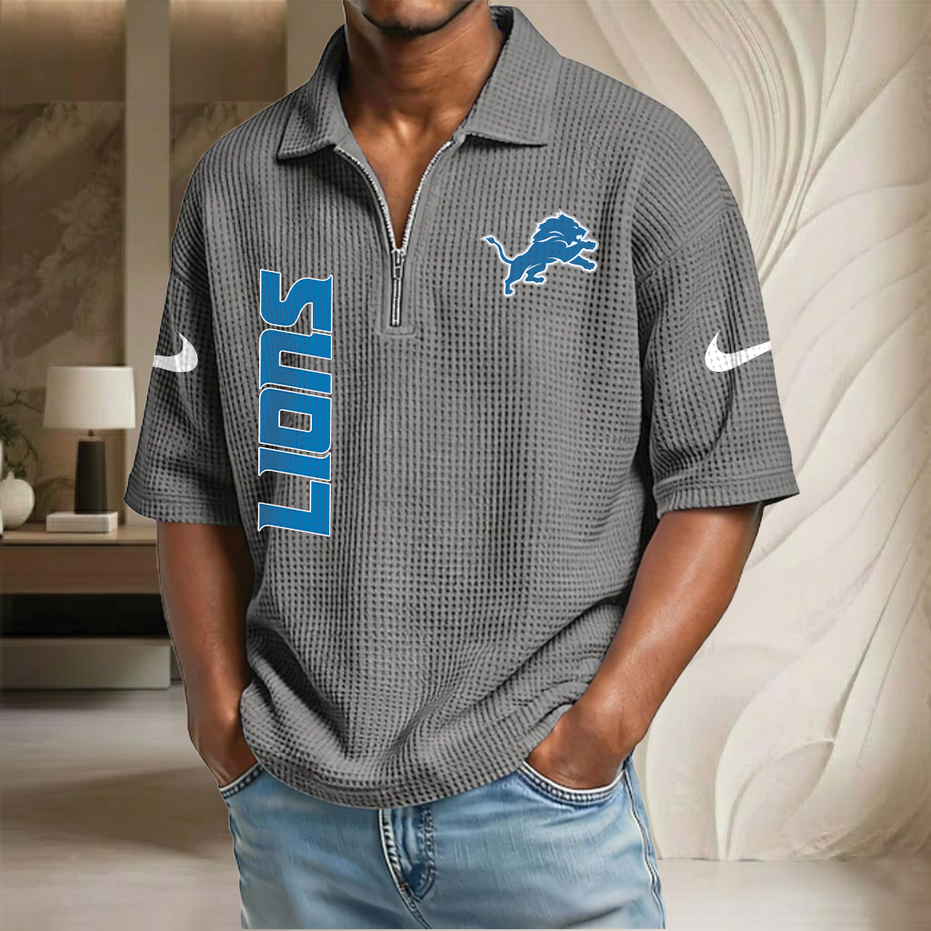 NFL x DET Waffle Half-Zip Polo Shirt HLP 070326 HLPHUONG