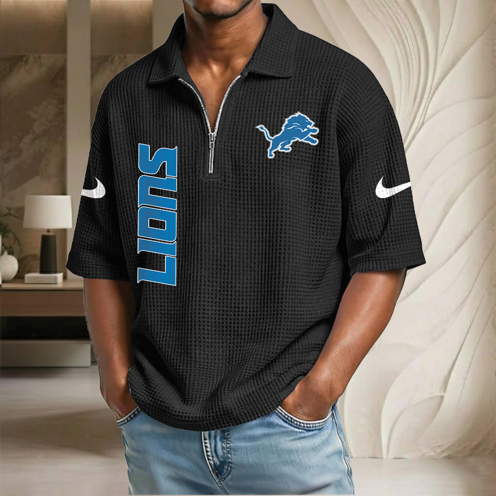 NFL x DET Waffle Half-Zip Polo Shirt HLP 070326 HLPHUONG
