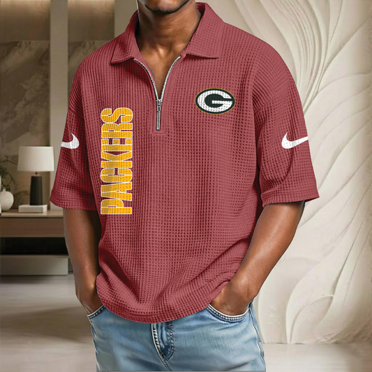NFL x GB Waffle Half-Zip Polo Shirt HLP 070326 HLPHUONG