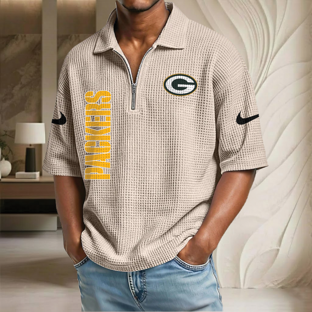 NFL x GB Waffle Half-Zip Polo Shirt HLP 070326 HLPHUONG