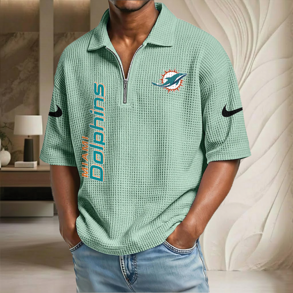 NFL x MIA Waffle Half-Zip Polo Shirt HLP 070326 HLPHUONG
