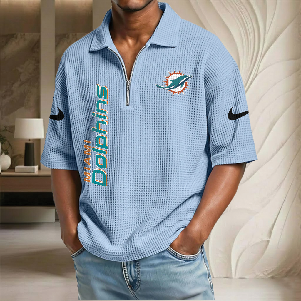 NFL x MIA Waffle Half-Zip Polo Shirt HLP 070326 HLPHUONG
