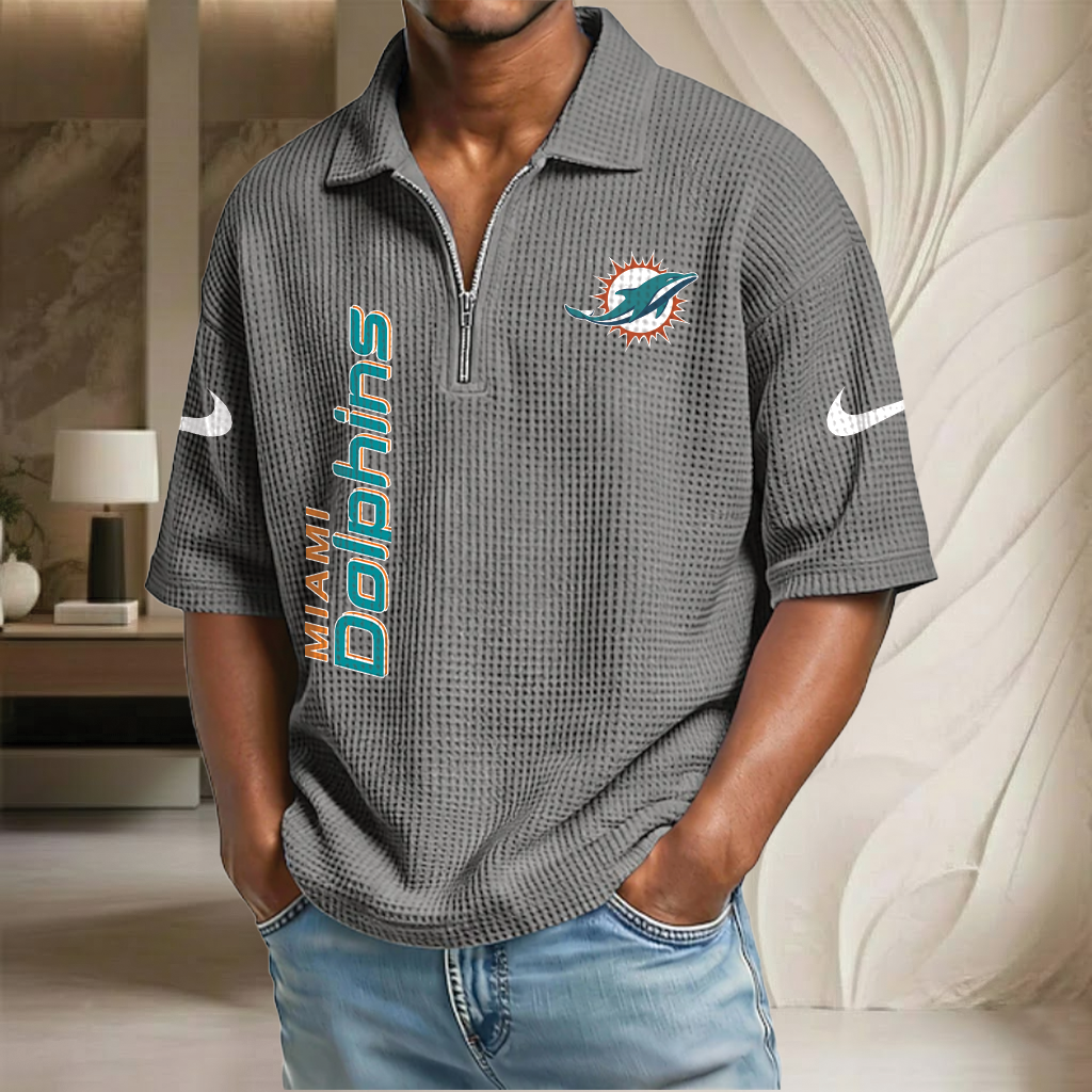 NFL x MIA Waffle Half-Zip Polo Shirt HLP 070326 HLPHUONG