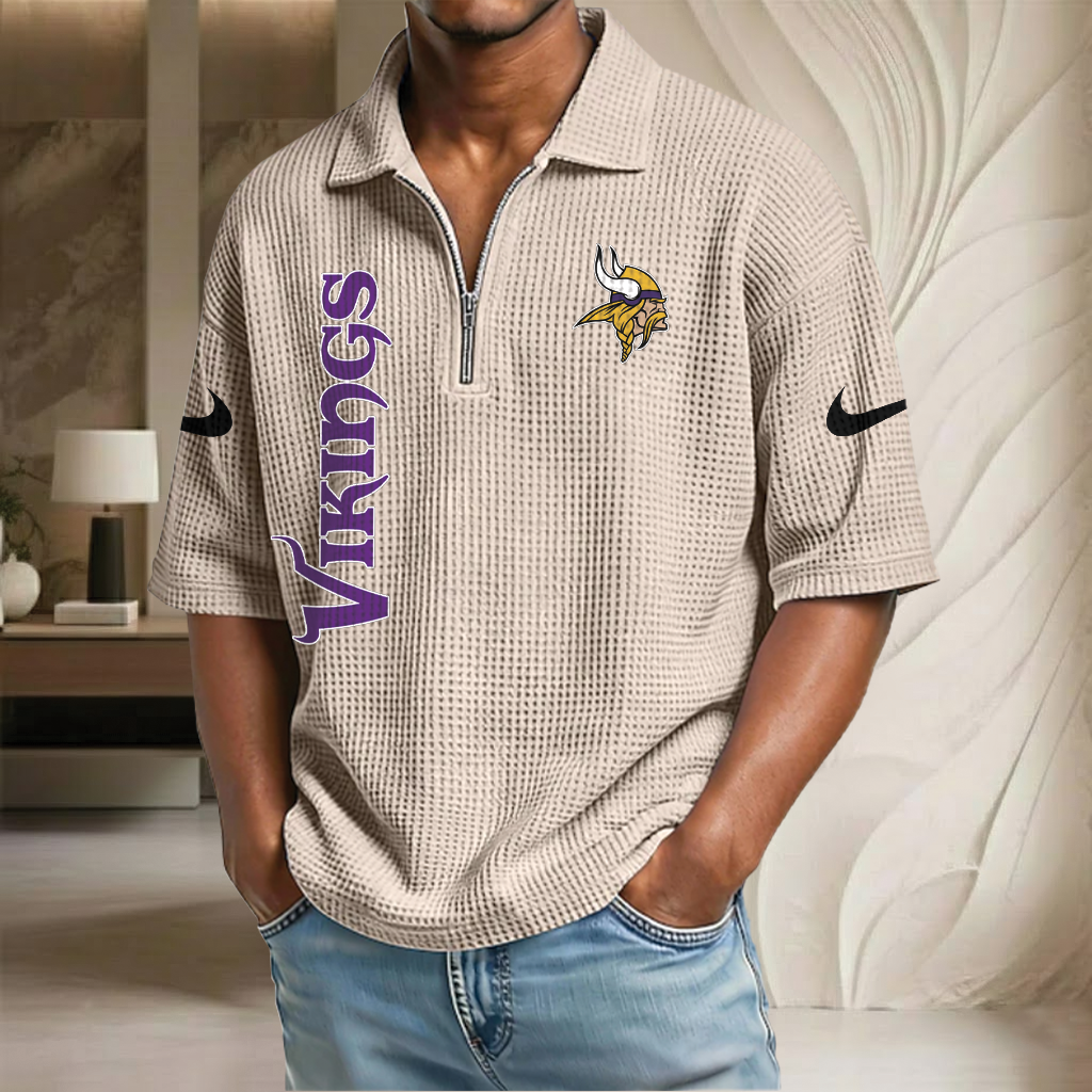 NFL x MIN Waffle Half-Zip Polo Shirt HLP 070326 HLPHUONG