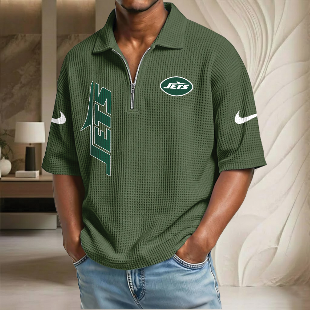 NFL x NYJ Waffle Half-Zip Polo Shirt HLP 070326 HLPHUONG